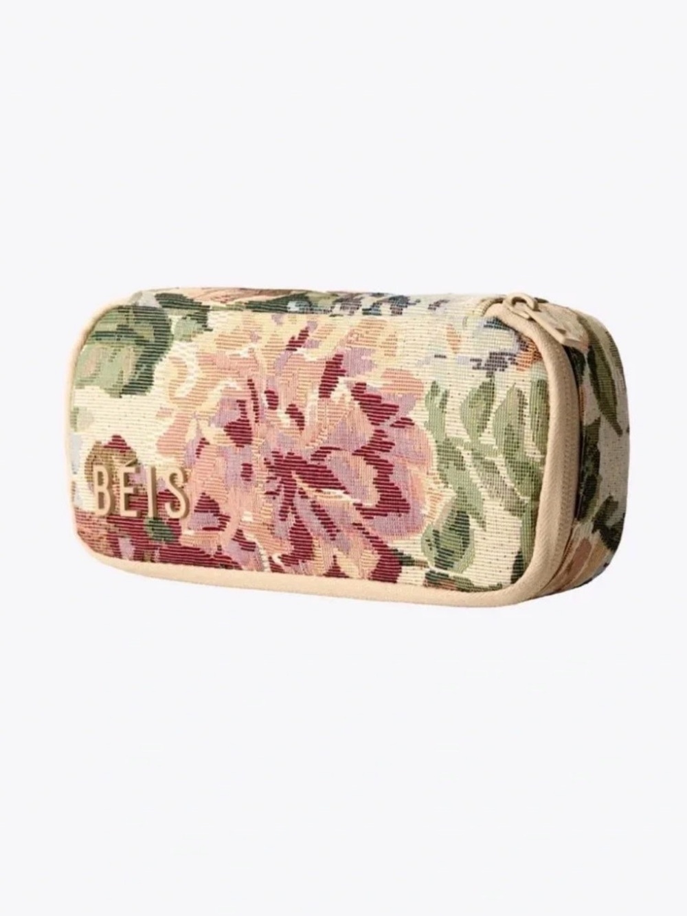BEIS Floral Canvas Cosmetic Pouch in Pink, Green and Cream